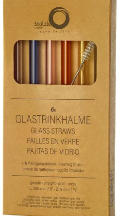 Outlet 6 Glas-Trinkhalme & Bürste | | Bunt - 20 cm Glas Strohhalme|Trinkhalme