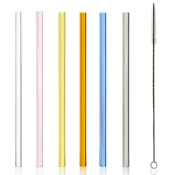 Outlet 6 Glas-Trinkhalme & Bürste | | Bunt - 20 cm Glas Strohhalme|Trinkhalme