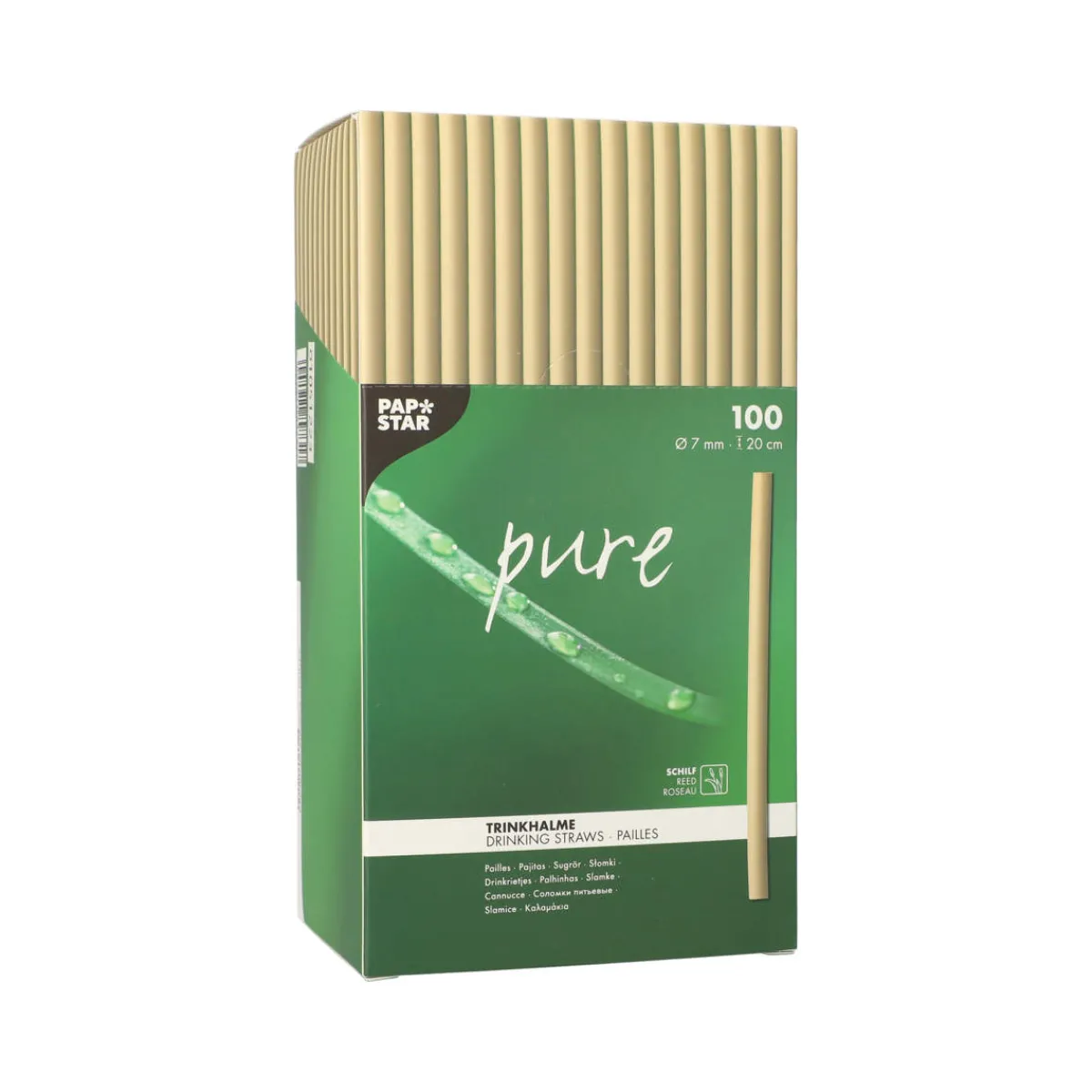 Bio-Strohhalm aus Schilf | Ø 7 mm x 20 cm - Papstar Pure (100 Stk) Schilf Strohhalme|Trinkhalme