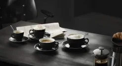 Discount Caffé Latte Tasse - Italia Black | Schwarz - 350 ml (6 Stk) Heißgetränke
