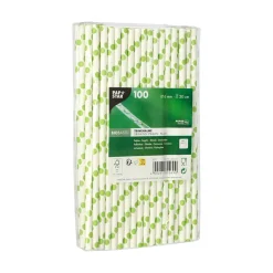 Clearance Cocktail Papierstrohhalm | Grüne Punkte - Ø 6 mm x 20 cm - Papstar Pure (100 Stk) Papier Strohhalme|Trinkhalme