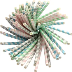 Outlet Cocktail Papierstrohhalm "Stripes" | Ø 6 mm x 20 cm - Papstar Pure (100 Stk) Papier Strohhalme|Trinkhalme