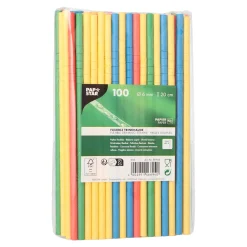 Outlet Papierstrohhalm biegbar | Bunt - Ø 6 mm x 22 cm - Papstar Pure (100 Stk) Papier Strohhalme|Trinkhalme