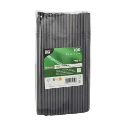 Outlet Papierstrohhalm biegbar | Schwarz - Ø 6 mm x 22 cm - Papstar Pure (100 Stk) Papier Strohhalme|Trinkhalme