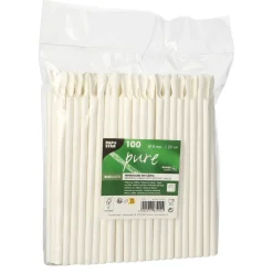 Clearance Papierstrohhalme mit Löffel | Weiß - Ø 8 mm x 20 cm - Papstar Pure (100 Stk) Papier Strohhalme|Trinkhalme