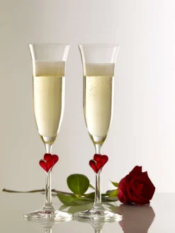 Clearance Sektglas L'amour - rote Herzen | | 2 Stück Sektgläser
