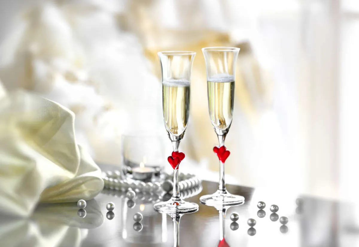 Clearance Sektglas L'amour - rote Herzen | | 2 Stück Sektgläser