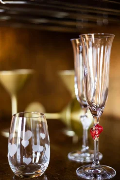 Clearance Sektglas L'amour - rote Herzen | | 2 Stück Sektgläser