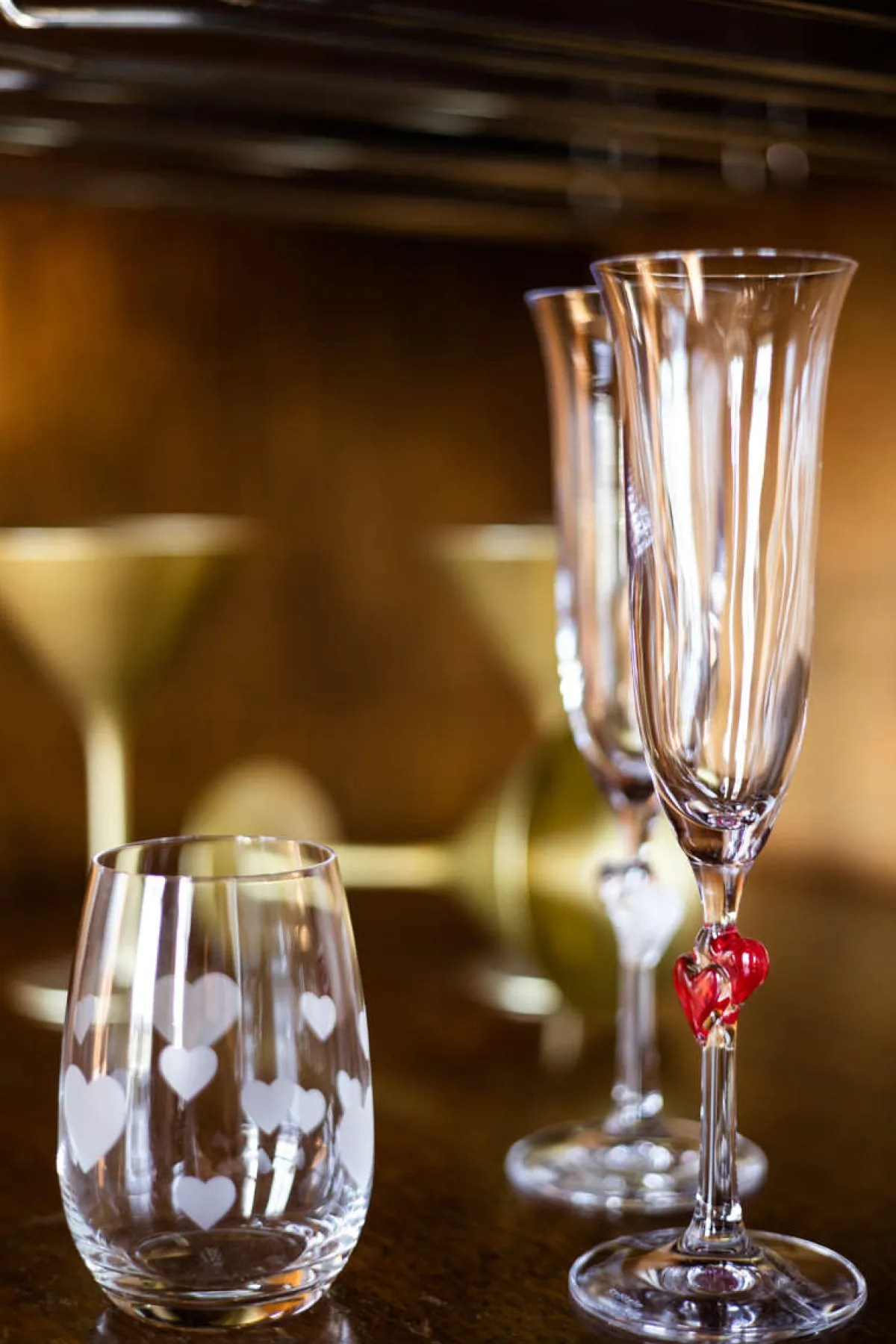 Clearance Sektglas L'amour - rote Herzen | | 2 Stück Sektgläser
