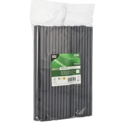 Discount Shake Papier-Trinkhalm | Schwarz - Ø 8 mm x 25 cm - Papstar Pure (100 Stk) Papier Strohhalme|Trinkhalme